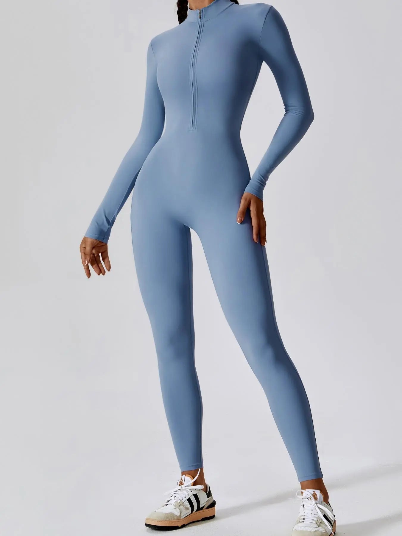 Women'S Solid Zip up Long Sleeve Sports Jumpsuit, Casual Sporty Comfy Jumpsuit for Yoga Gym Workout, Ladies Sportswear for All Seasons, All Season Activewear